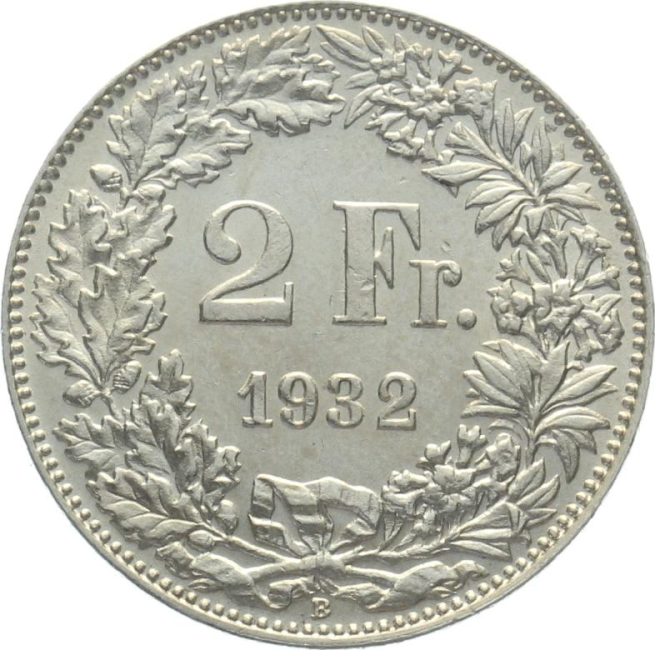 2 Franken 1932 B - fast unzirkuliert